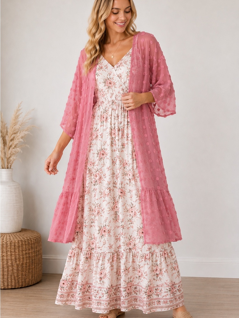 Missy Jane Kimono Size XL Pink Sheer Cover Uo Lightweight (dress not included)